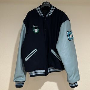 Vintage blue leather varsity jacket